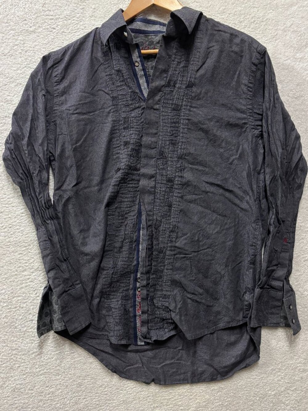 Robert Graham Shirt Mens Medium M Gray Paisley Jacquard Pintuck Pleated Luxury
